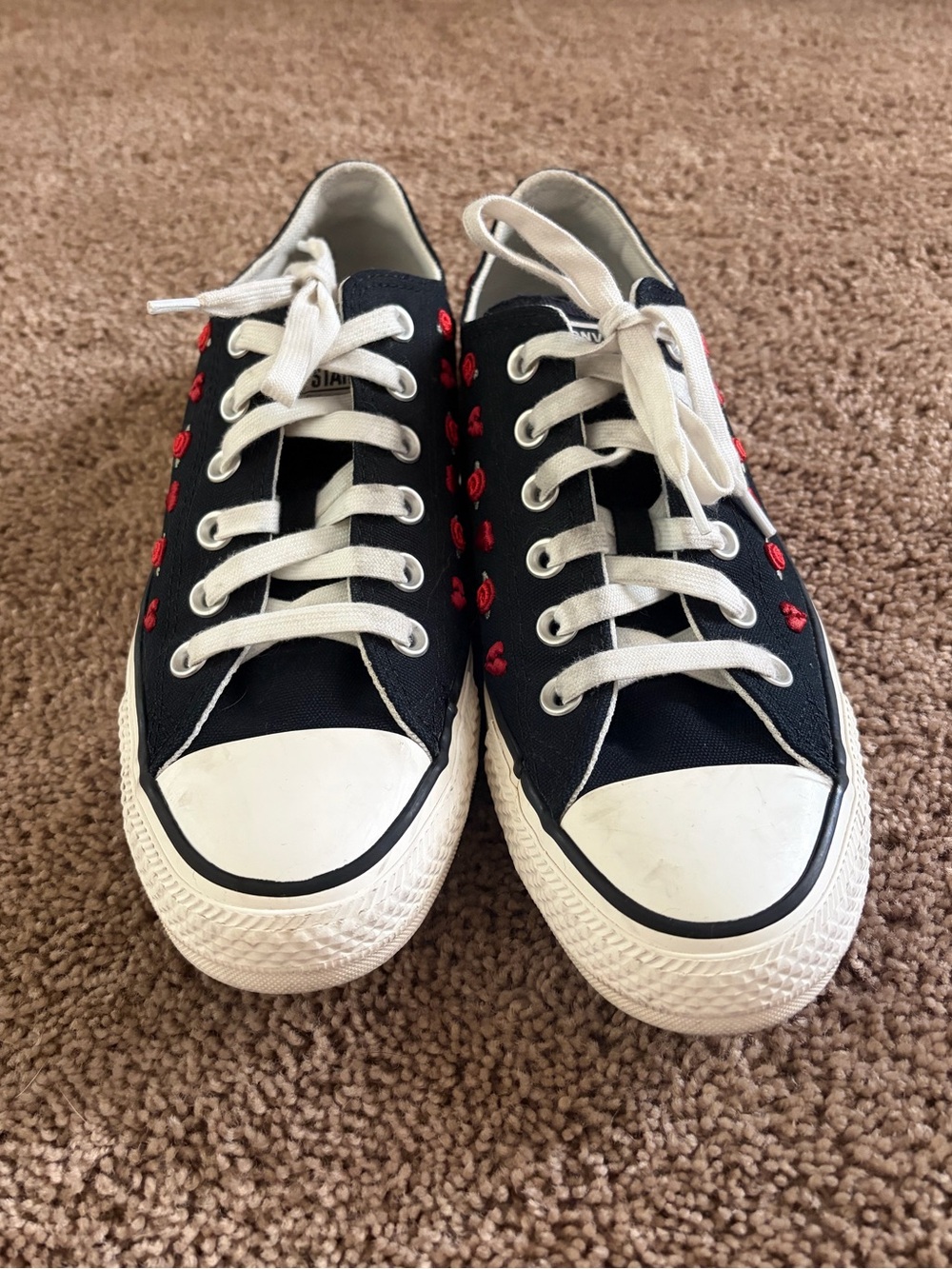 Converse Black Canvas Low-Top Sneakers with Red Heart Embroidery - Picture 2 of 13